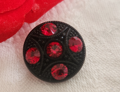 Bouton vintage en verre noir avec strass verre orange 18 mm ou   1,8 cm G19A