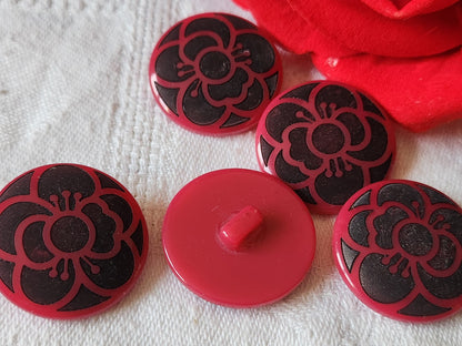 Lot 5 boutons vintage rose noir fushia pied originaux 2,4 cm ref 783