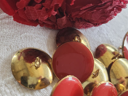 Lot 6 boutons vintage métal doré rouge à pied 1,9 cm ref 5084