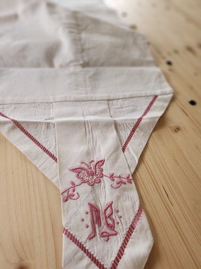 Superbe taie housse de polochon double monogramme MB papillon ancien B8