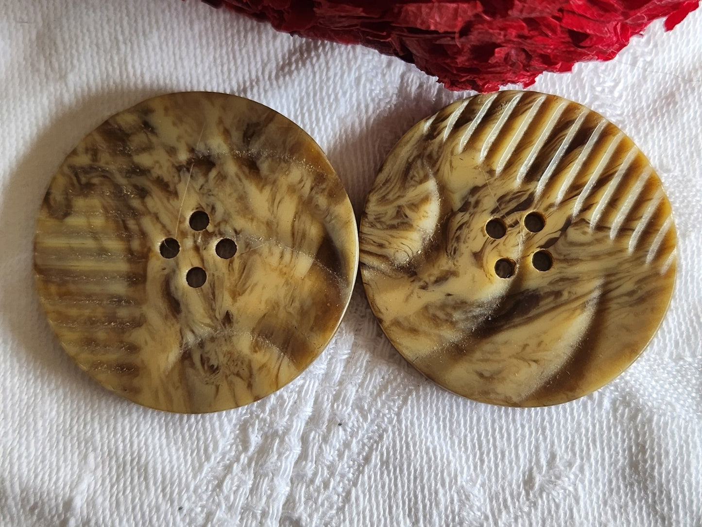 Duo gros bouton ancien galalithe jaspé collection art deco 3,6 cm G19D