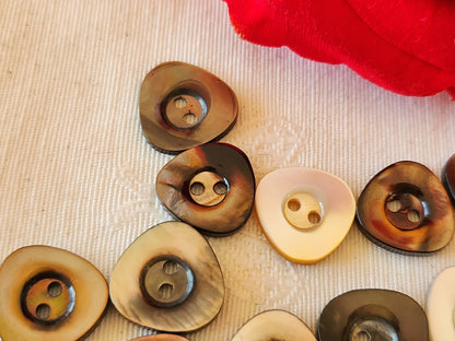 Lot 14 boutons ancien en nacre panaché 1,4 cm (13) et 1,2 cm (1) ref 6646