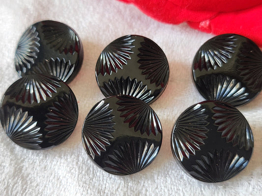 Lot 6 boutons anciens en verre noir 1,8 cm pied ref 0075