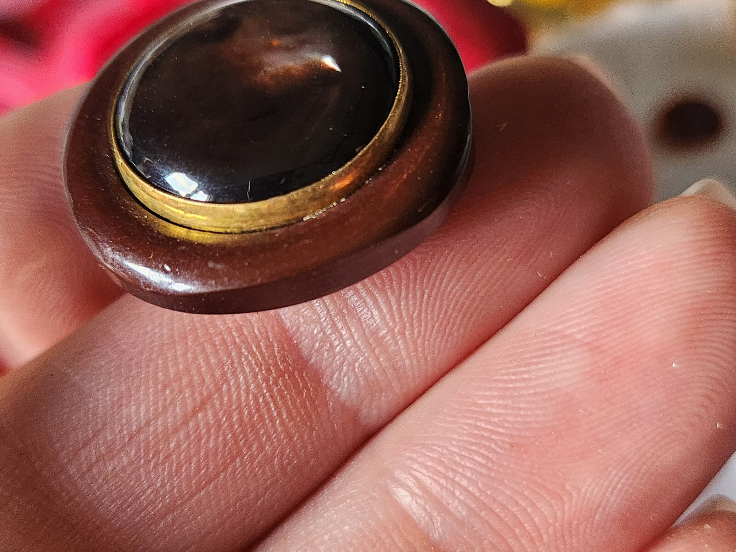 Gros bouton vintage avec cabochon en nacre marron 2,5  cm G8K
