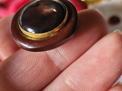 Gros bouton vintage avec cabochon en nacre marron 2,5  cm G8K