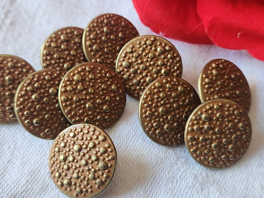 Lot 10 boutons vintage en métal cratére doré marron pied 1,7 cm ref 2808