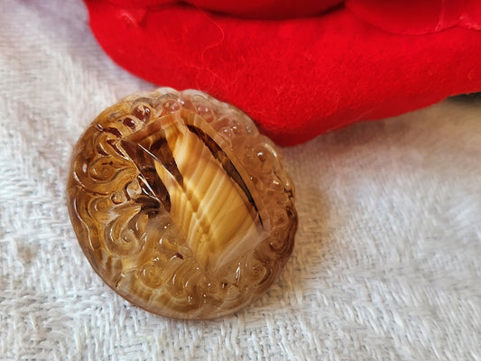 Gros bouton ancien  en verre camaieu marron  2,2 cm pied D17N