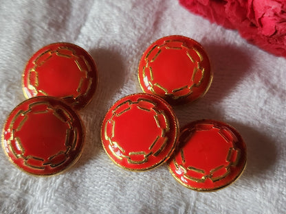 Lot 5 boutons vintage en métal doré rouge  hyper léger 1,5 cm ref 3021