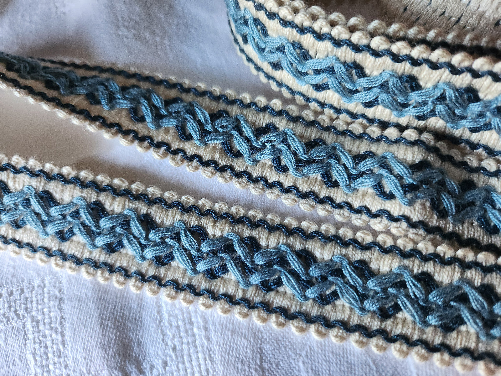 Galon vintage bleu  creme  camaieu épais 1 m 30 sur 2,6 cm T1