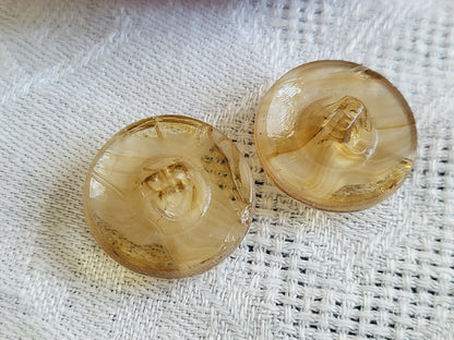 Duo boutons anciens en verre  marron camaïeu à pied veiné  1,7 cm D14M