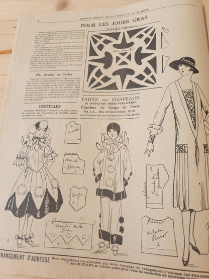 Journal de l'institut de coupe de paris année folle mode Fevrier 1926 patron
