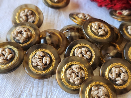 lot 6  boutons vintage coeur passementerie marron à  pied 1,8 cm ref 4975