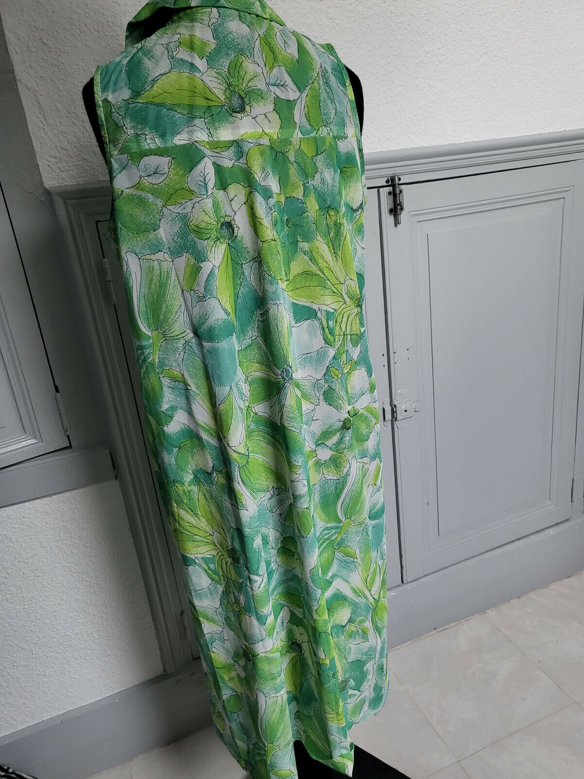 Pur vintage robe ancienne verte fluide légère longue "Dolores"  38/40 ? B5