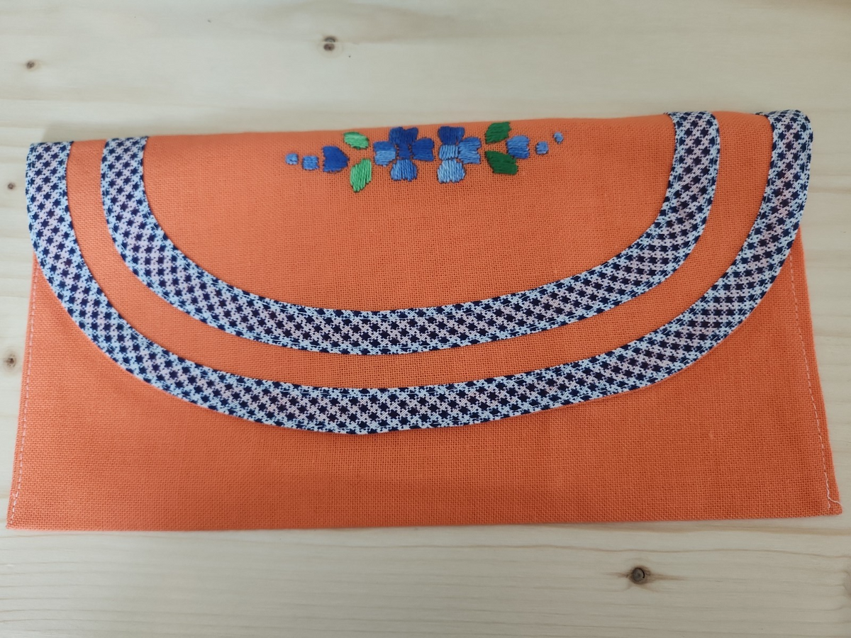 Ancien porte serviette  fait main saumon pochette 13 cm sur 25,5 cm B4