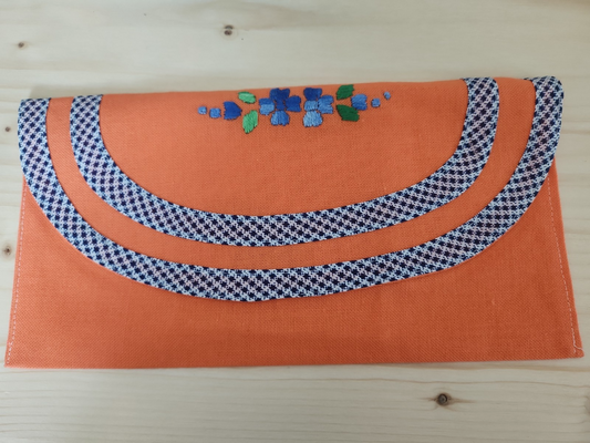 Ancien porte serviette  fait main saumon pochette 13 cm sur 25,5 cm B4