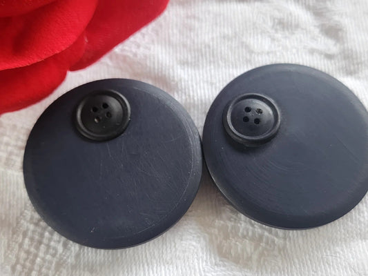 Duo gros boutons vintage bleu decor de bouton mat pied 3,3 cm D18G