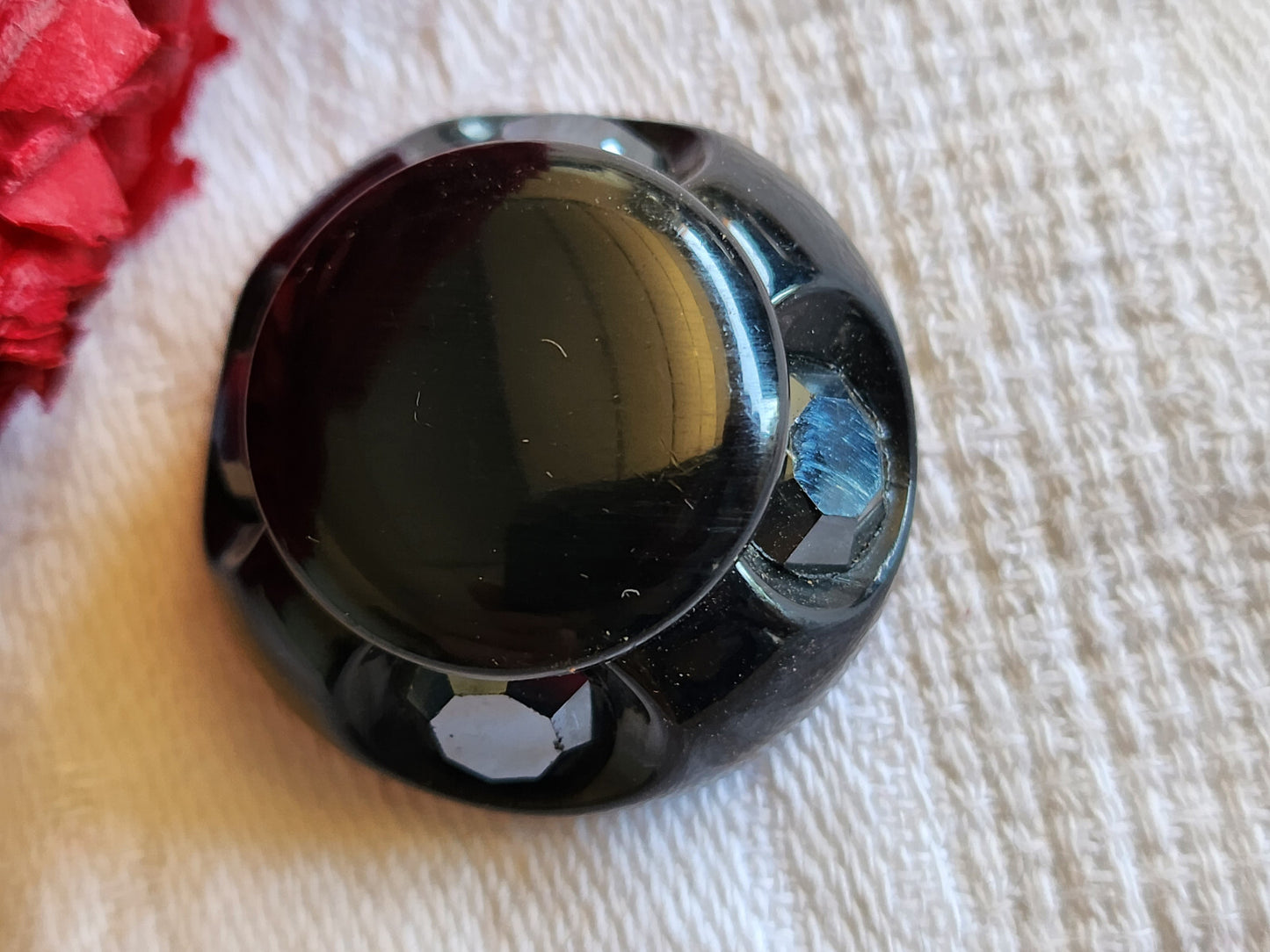 Haut bouton vintage noir avec strass en verre 2,9 cm pied D14S