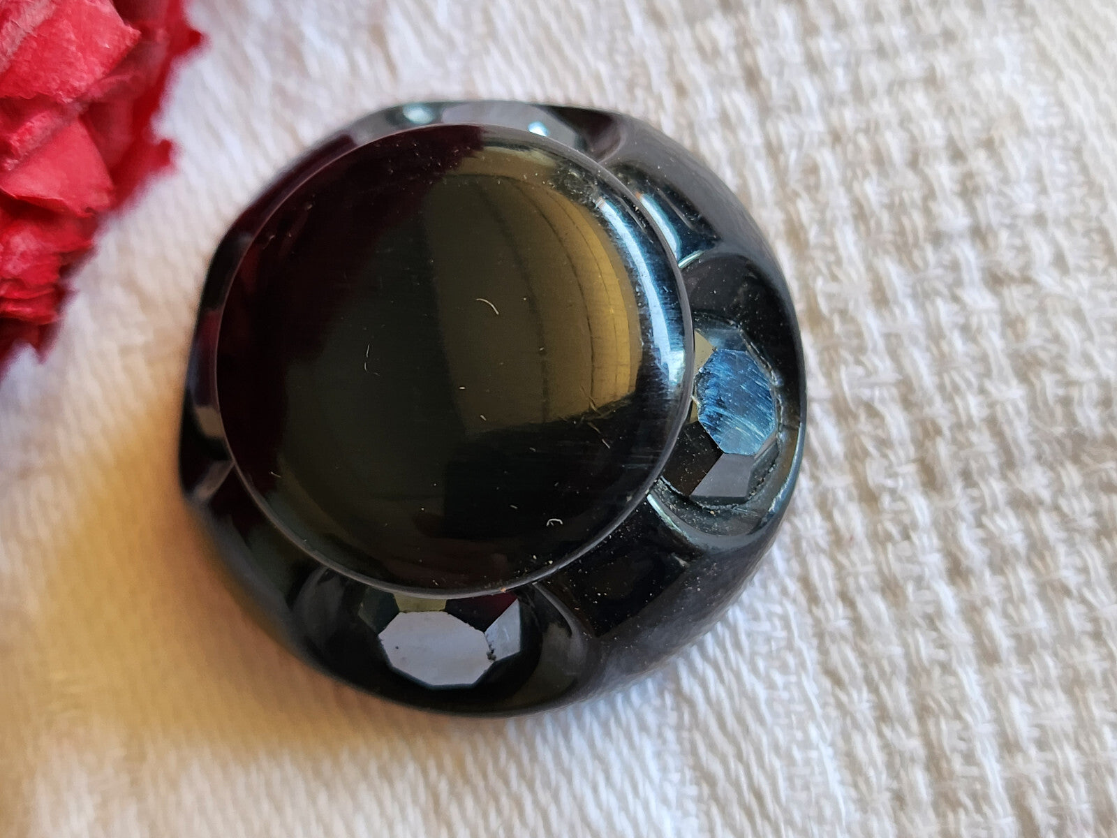Haut bouton vintage noir avec strass en verre 2,9 cm pied D14S