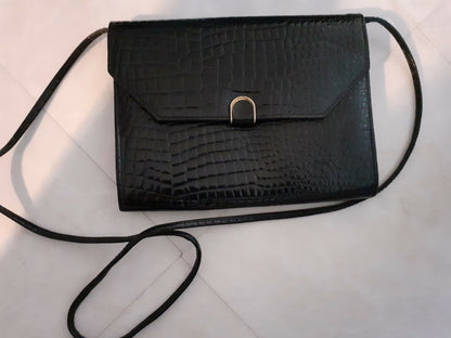 Ancien sac en main noir façon reptile bandoulière vintage retro