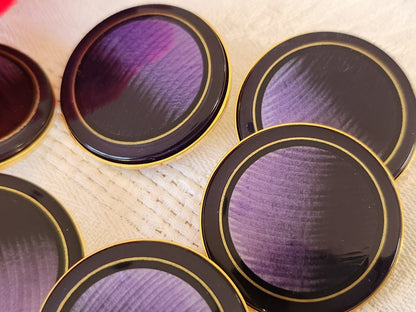 Lot 6 énormes boutons vintage en métal violet 3,1 cm ou 31 mm nacré ref 0043