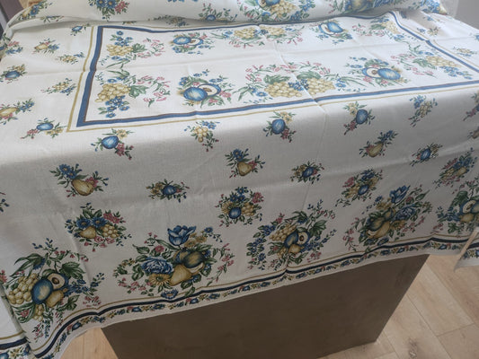 Nappe vintage motif fleur bleu 162 cm sur 134 cm coton rectangle B5
