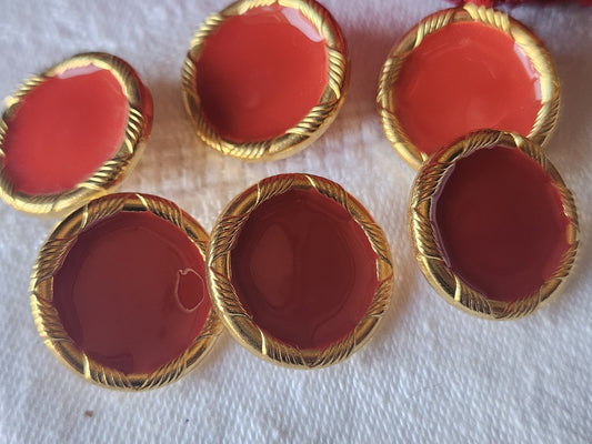 Lot 6 boutons vintage en métal doré rouge pied  2 cm ref 5533