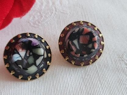 Collection duo boutons anciens effet mosaique  pied métal 1,8 cm D15i