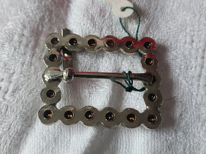 Boucle de ceinture ancienne vintage metal strass avec étiquette