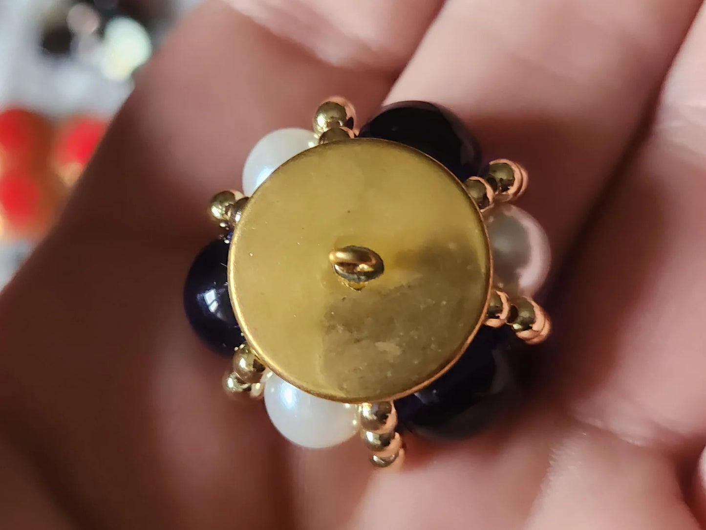 Bouton vintage métal torsade perle en verre parurier bleu 2,7 cm ref 5187