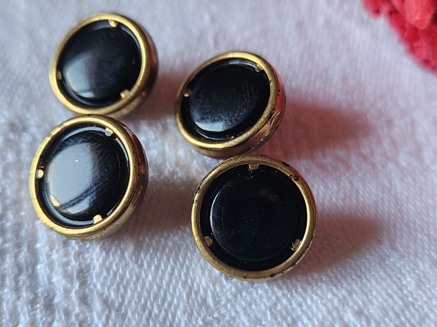 Lot 4 boutons anciens en verre doré or diamètre 1,3 cm  D7P