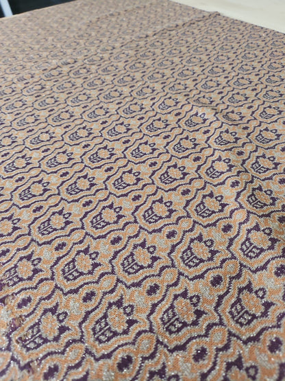 Ancien coupon de tissu vintage violet moutarde paillette 152 cm sur 53 cm B5