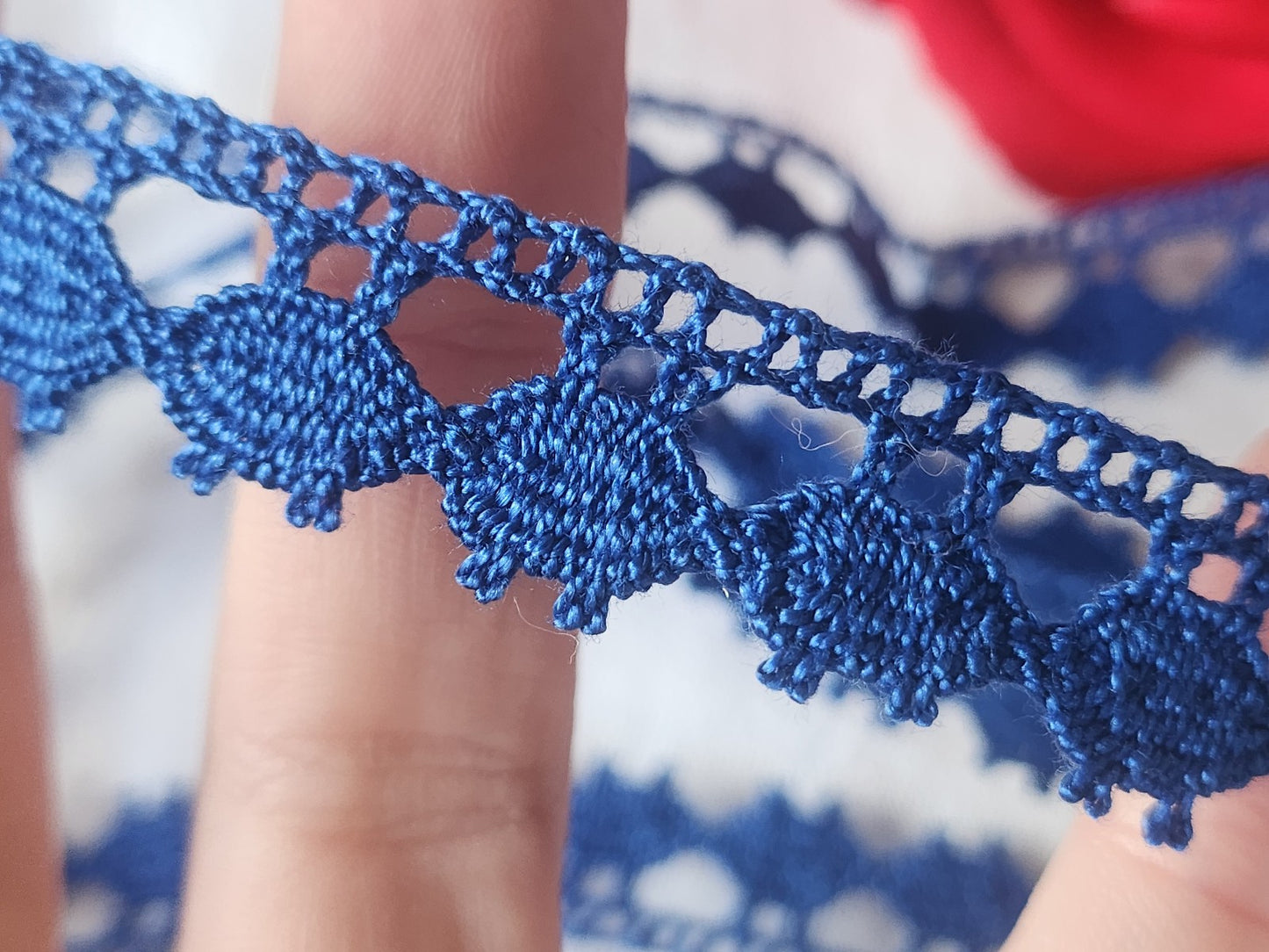 Dentelle vintage bleu DMC    coton large 3 m sur 1,5 cm A2