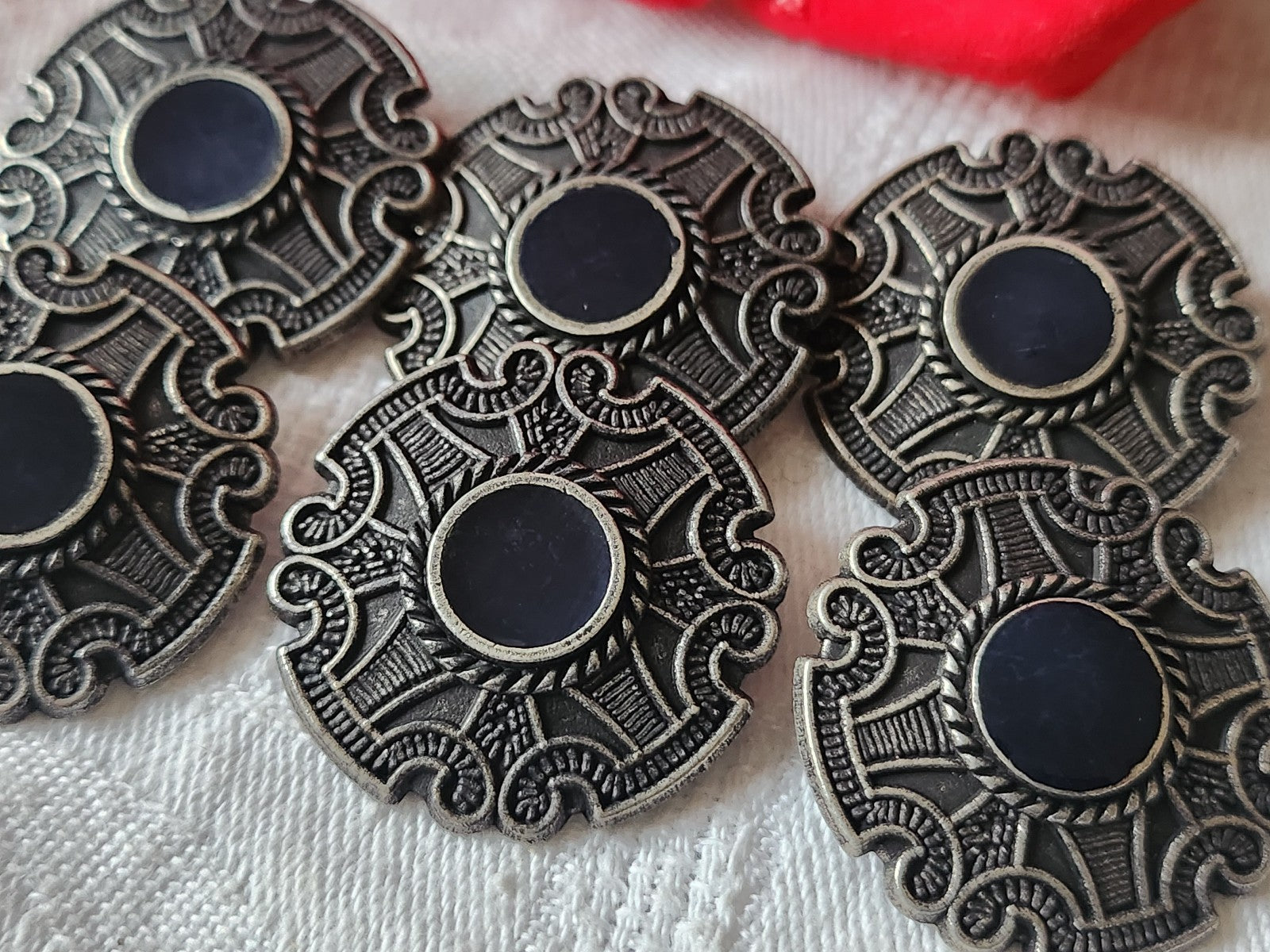 Lot 6 gros boutons vintage en métal argenté bleu  3 cm pied ref 5536