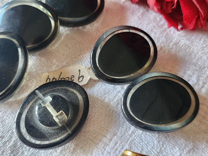 Lot 6 superbes boutons vintage ovale à pied 2,1 sur 2,6 noir gris ref 4792