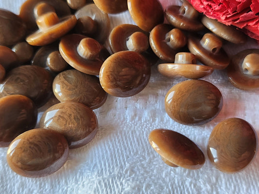Lot 15 boutons vintage marron ovale camaieu 1,3 sur 1 cm ref 5702