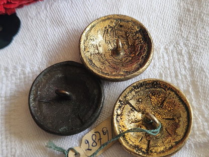 Trio boutons vintage en métal blason gros 2,5 cm neuf ref 1604
