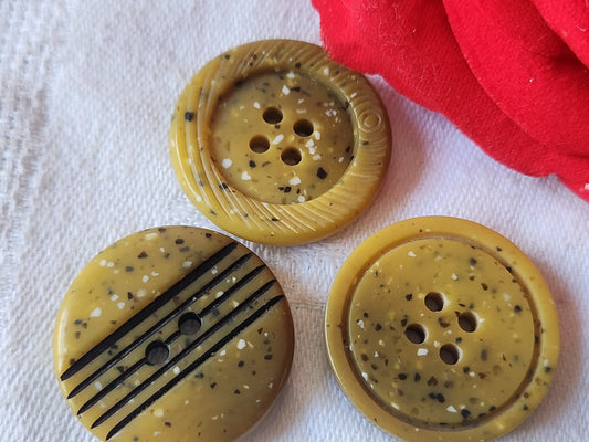 Trio boutons vintage vert moucheté échantillons 2,6 cm ref 2828