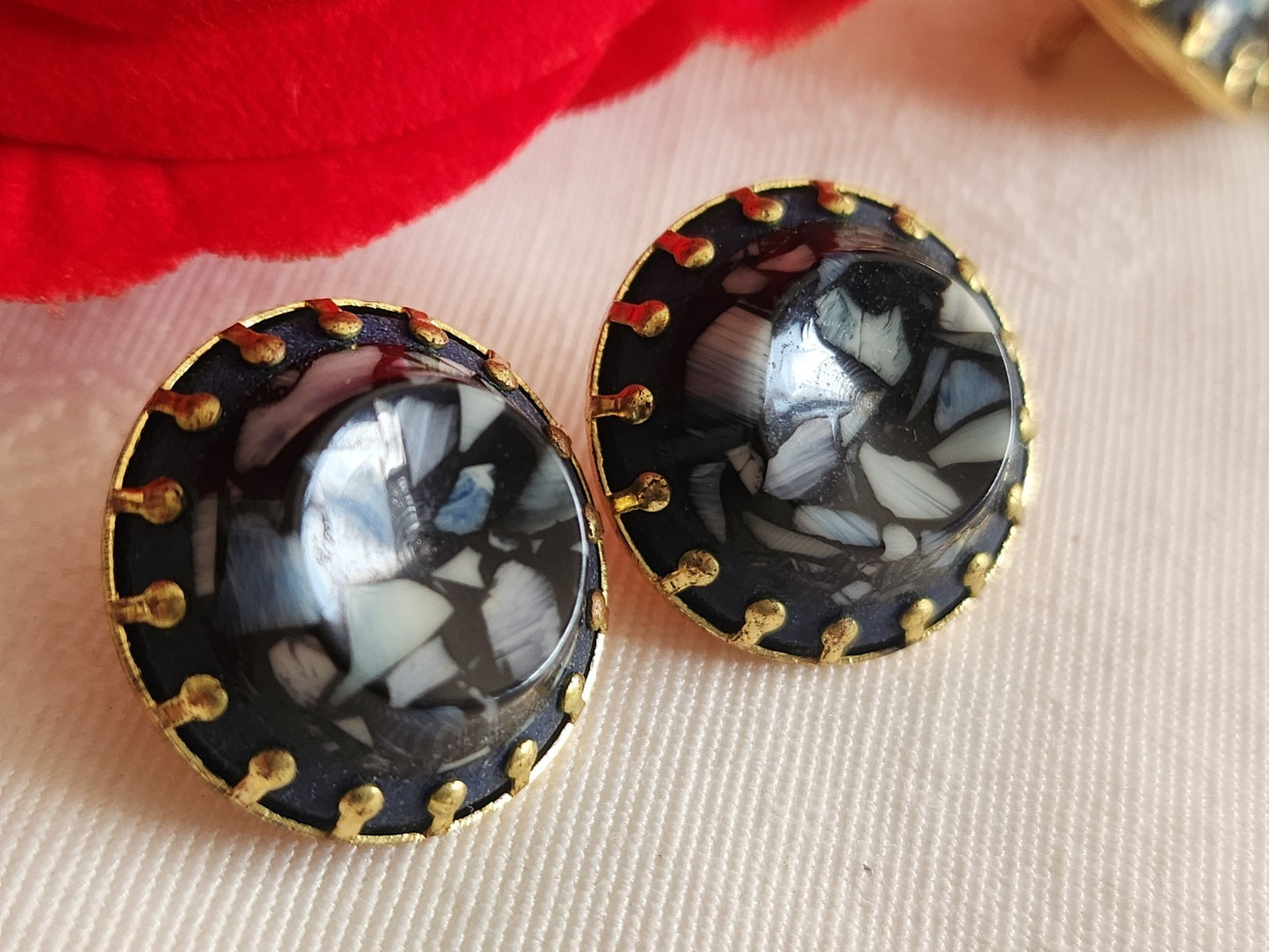 Collection duo boutons anciens effet mosaïque  métal 1,8 cm bleu 18 mm  G12I