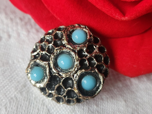 Collection bouton en résine argenté perle bleu vintage pied 2,4 cm refr 1401