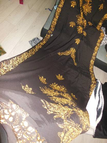 Coupon tissu vintage ancien motif ethnique noir Indonésie 3 mètres sur 91 cm B6
