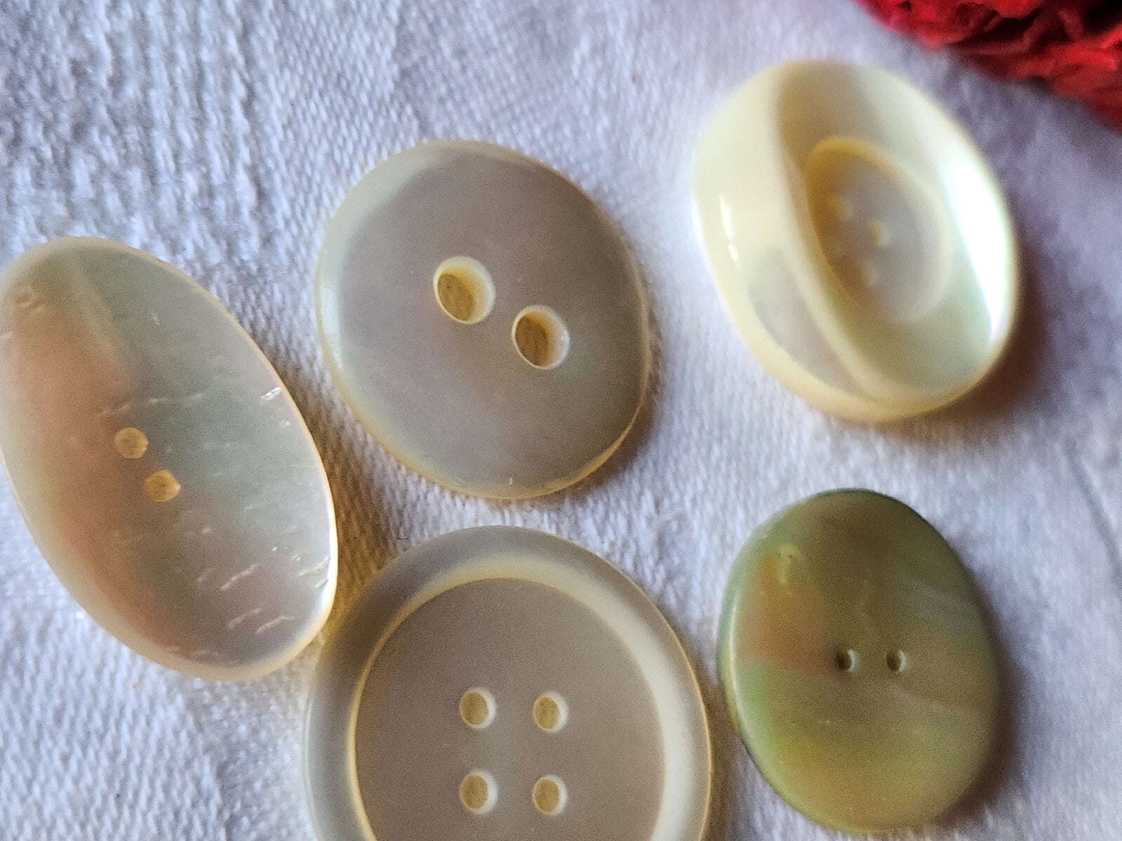 Panaché lot 5 boutons anciens en nacre 2,2 à 2,7 cm ref 5812