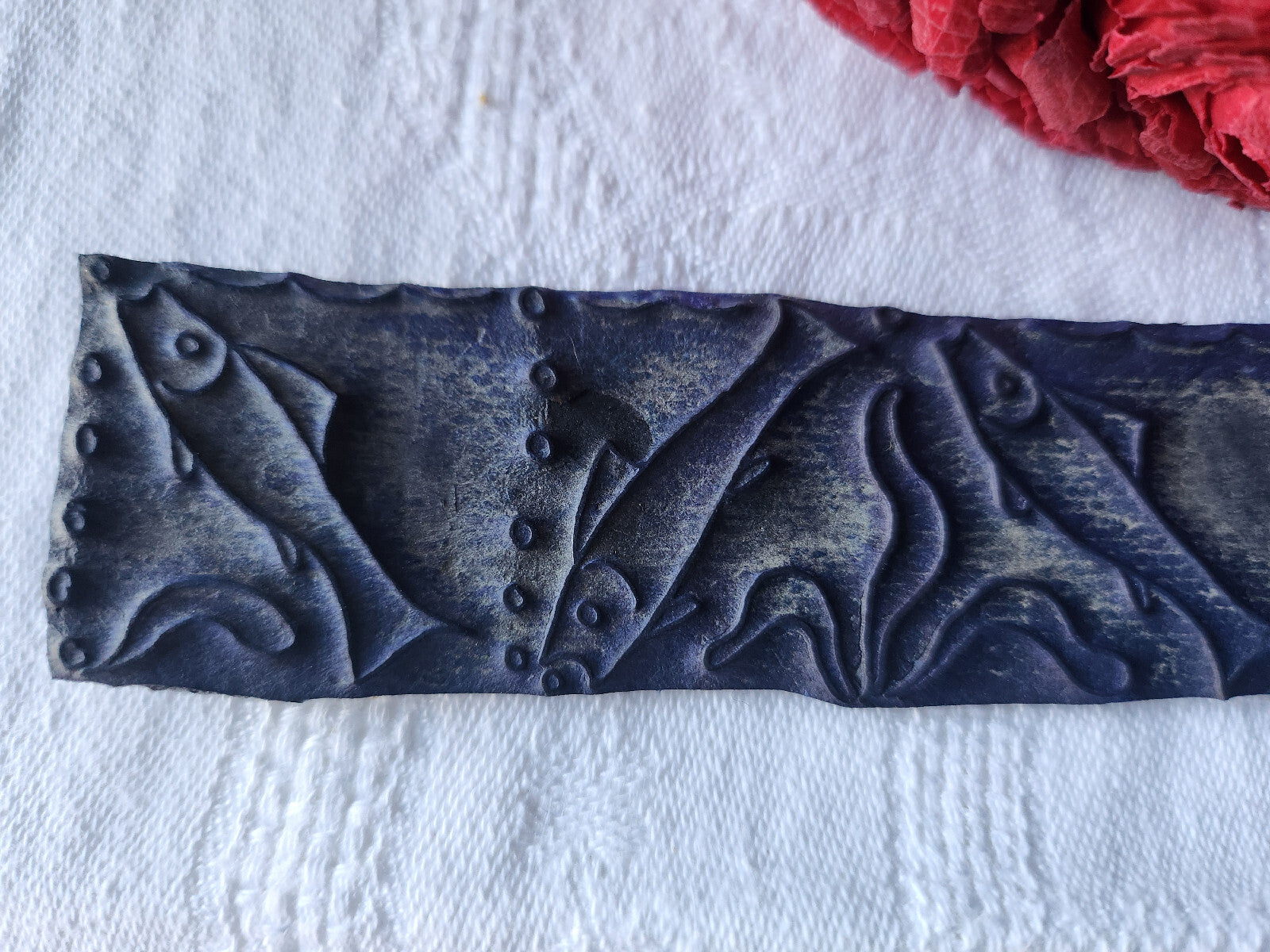 Tampon ancien sans support frise broderie collection peche poisson  n°28