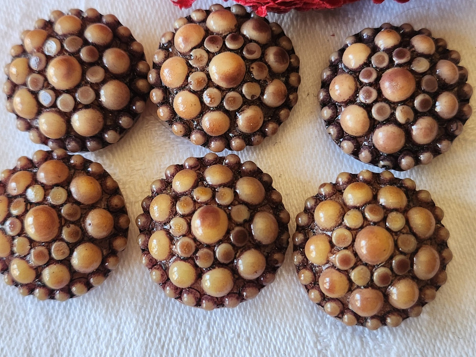Lot 6 boutons vntage en résine marron  2,1 cm pied ref 4844