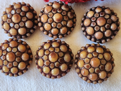 Lot 6 boutons vntage en résine marron  2,1 cm pied ref 4844