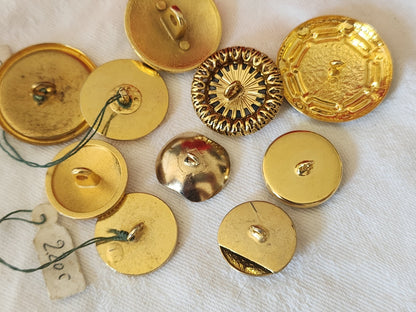 Lot 10 boutons vintage en métal doré bleu 1,7 à 2,8 cm ref 6036