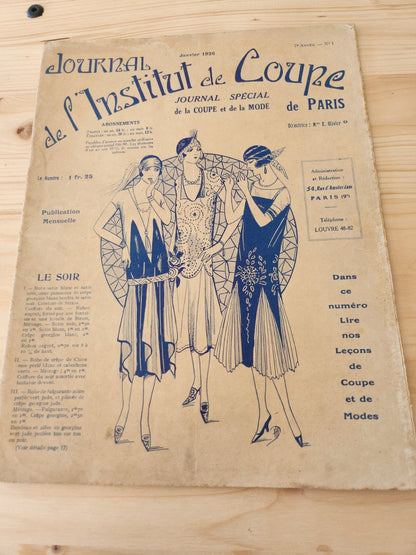 Journal de l'institut de coupe de paris année folle mode  Janvier 1926 patron