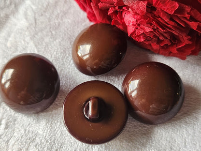 Lot 4 boutons vintage marron bombé volumineux pied 2,2 cm ref 1418