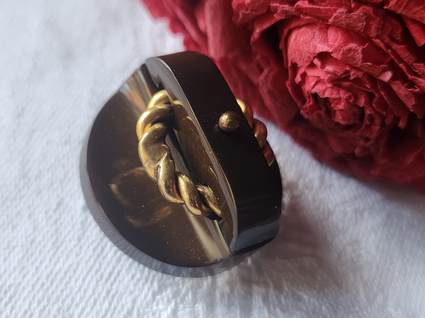 Gros bouton ancien marron torsade métal collection 2,6 cm G12I