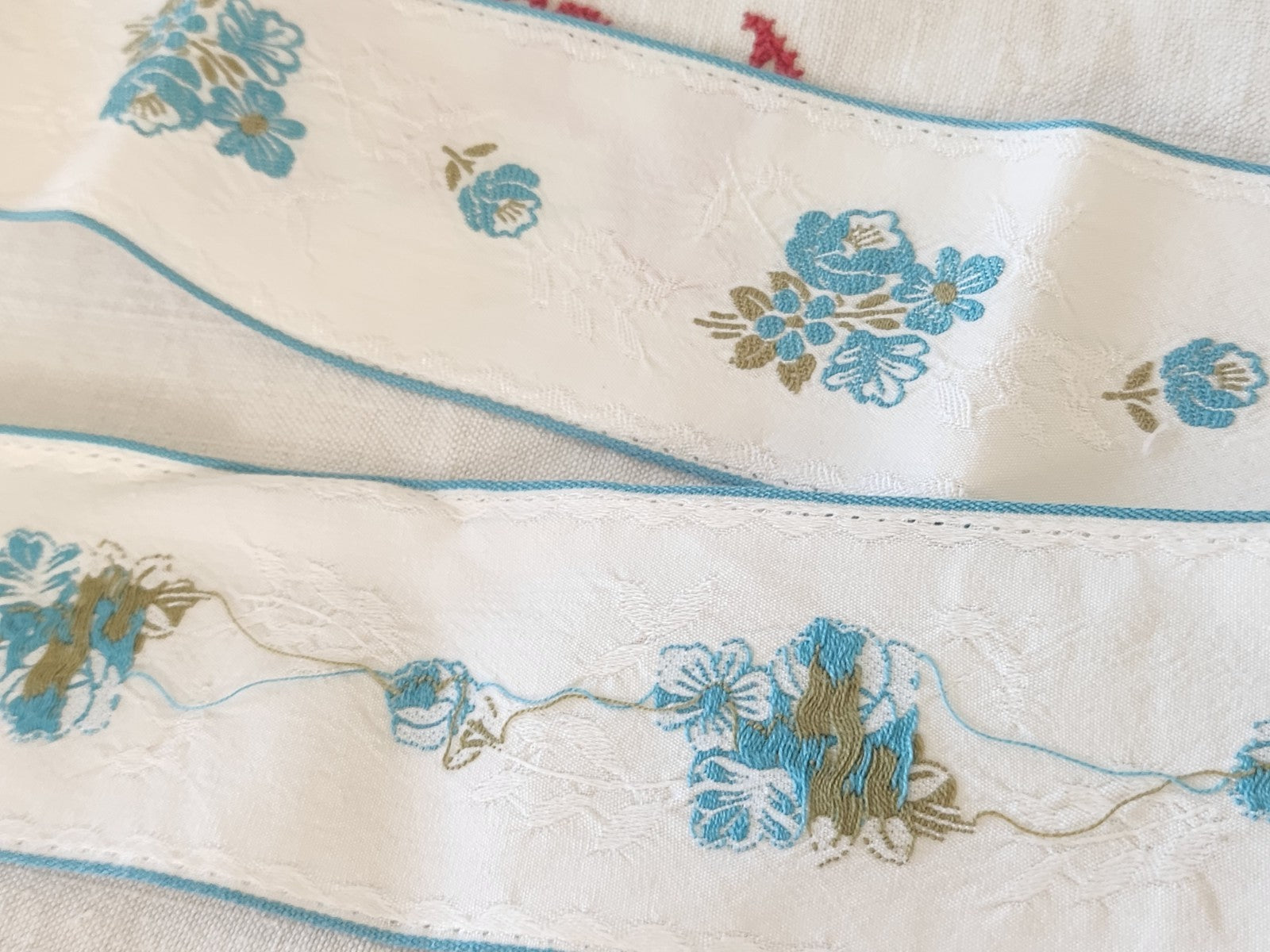 Large galon ancien vintage torchon drap bleu  1 mètre 90 sur 4,9 cm T9