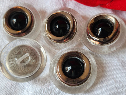 Lot 5 gros  boutons vintage transparent noir argenté pied 2,5 cm ref 1164
